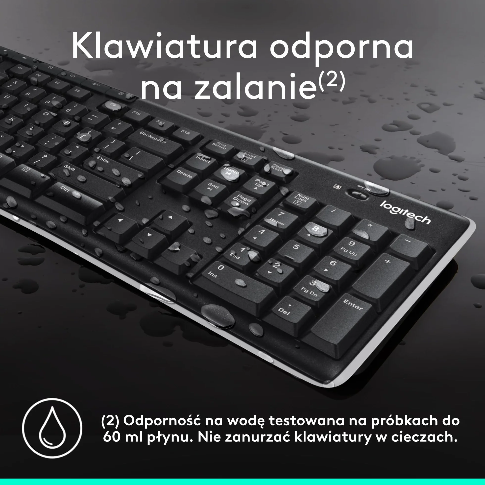 Logitech K270 Klawiatura Bezprzewodowa 2.4 GHz, pełnowymiarowa, 8 klawiszy multimedialnych, 2 lata pracy na baterii, zgodna z komputerem PC/laptopem z Windows, QWERTY układ US international - Czarny