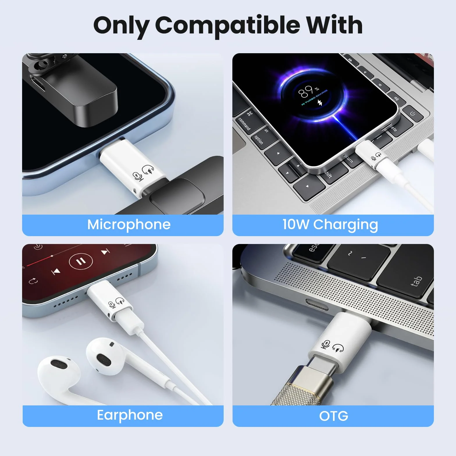 Adapter USB-C 3.1 na Lightning (2 sztuki), Lightning męski na USB C żeński, adapter mikrofonowy do słuchawek, ładowanie, kompatybilny z OTG - biały