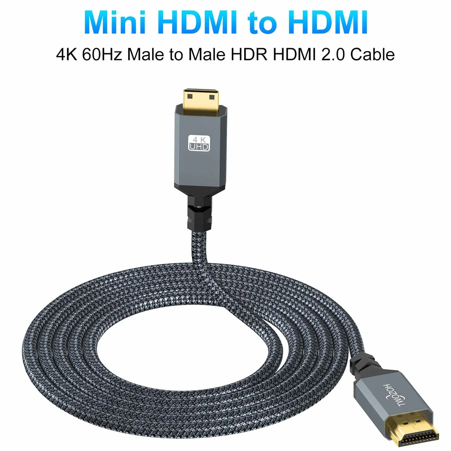 Twozoh Kabel Mini HDMI na HDMI 0,3M 4K 60Hz HDMI 2.0 pleciony przewód