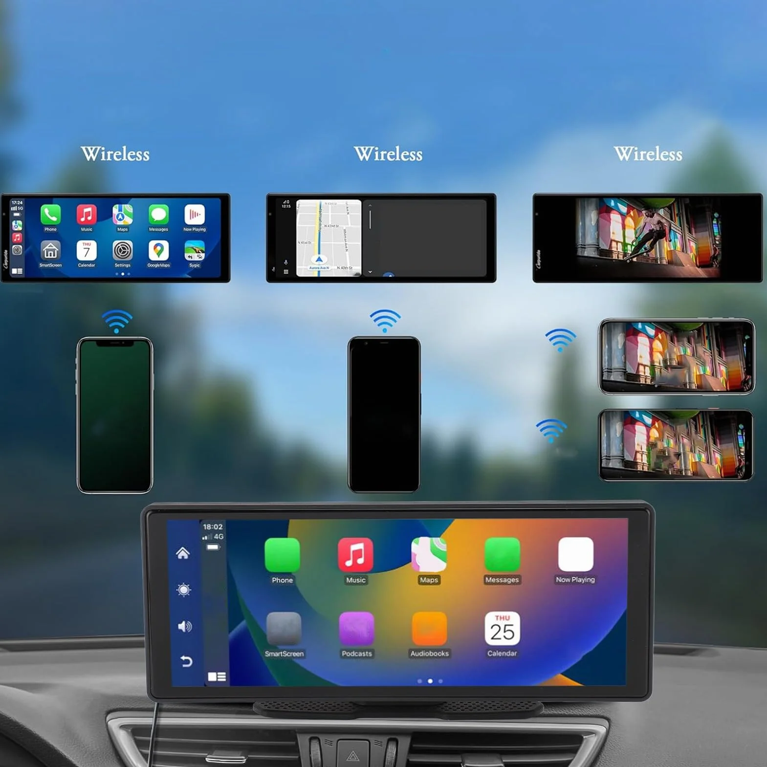 Samochodowe Stereo, Bezprzewodowy 10,26-calowy Ekran Dotykowy IPS Samochodowe Stereo, Przenośny Odtwarzacz Multimedialny BT5.0 Mirror Link, dla dla Android Auto