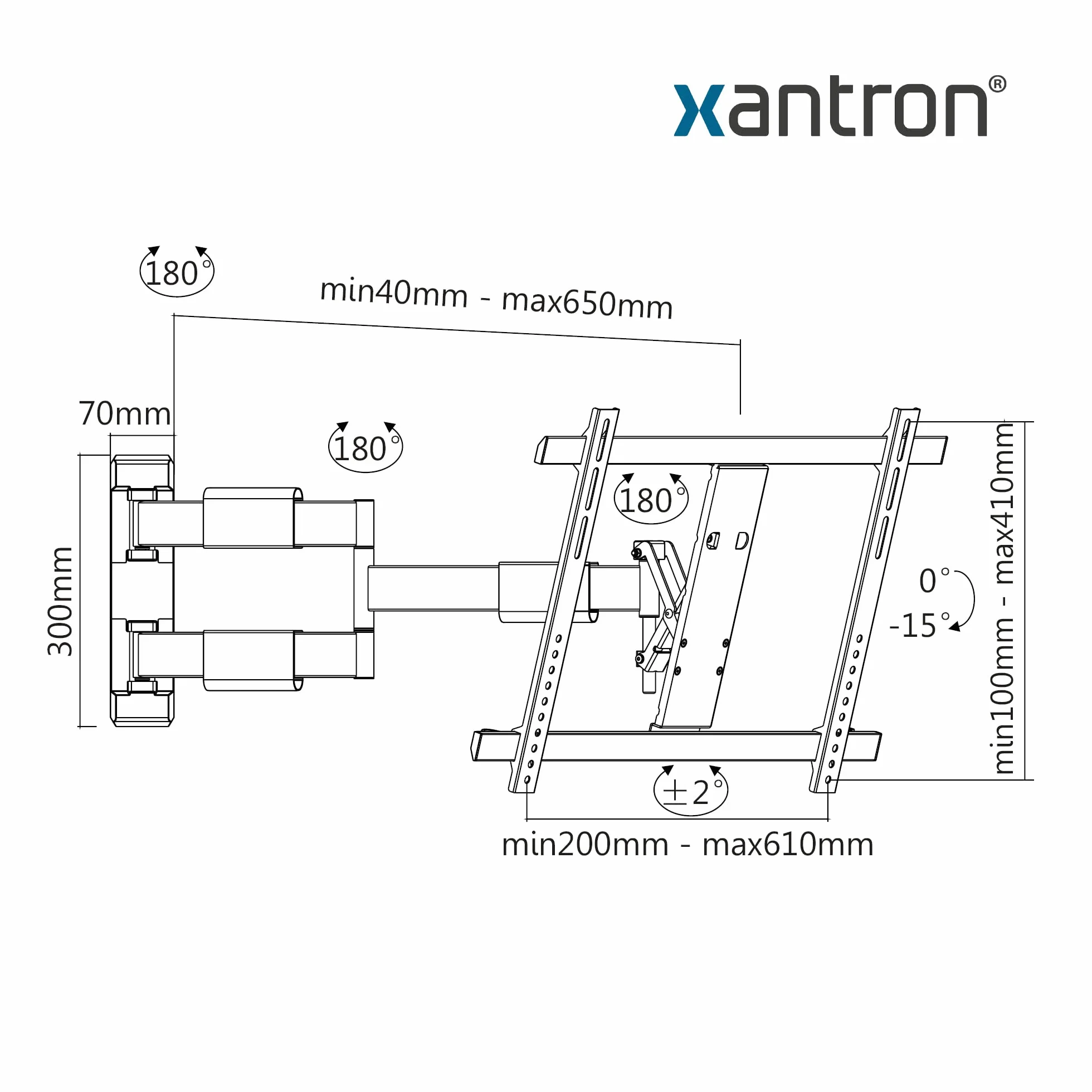 Xantron Uchwyt ścienny do telewizorów ultrapłaski do monitorów 32-60" w pełni ruchomy SLIMLINE-A-466-B