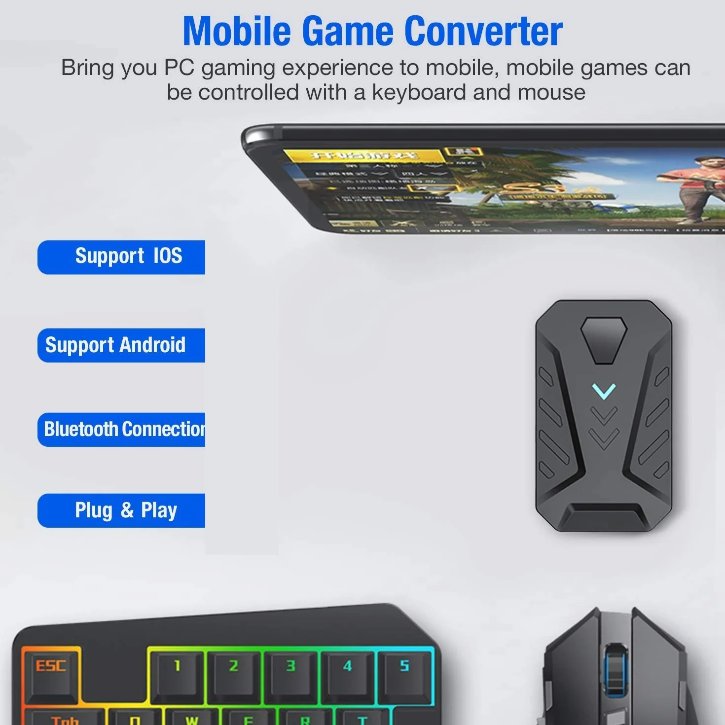 Bluetooth 3 w 1 klawiatura do gier konwerter myszy Combo do smartfona PC akcesoria do gier mobilnych