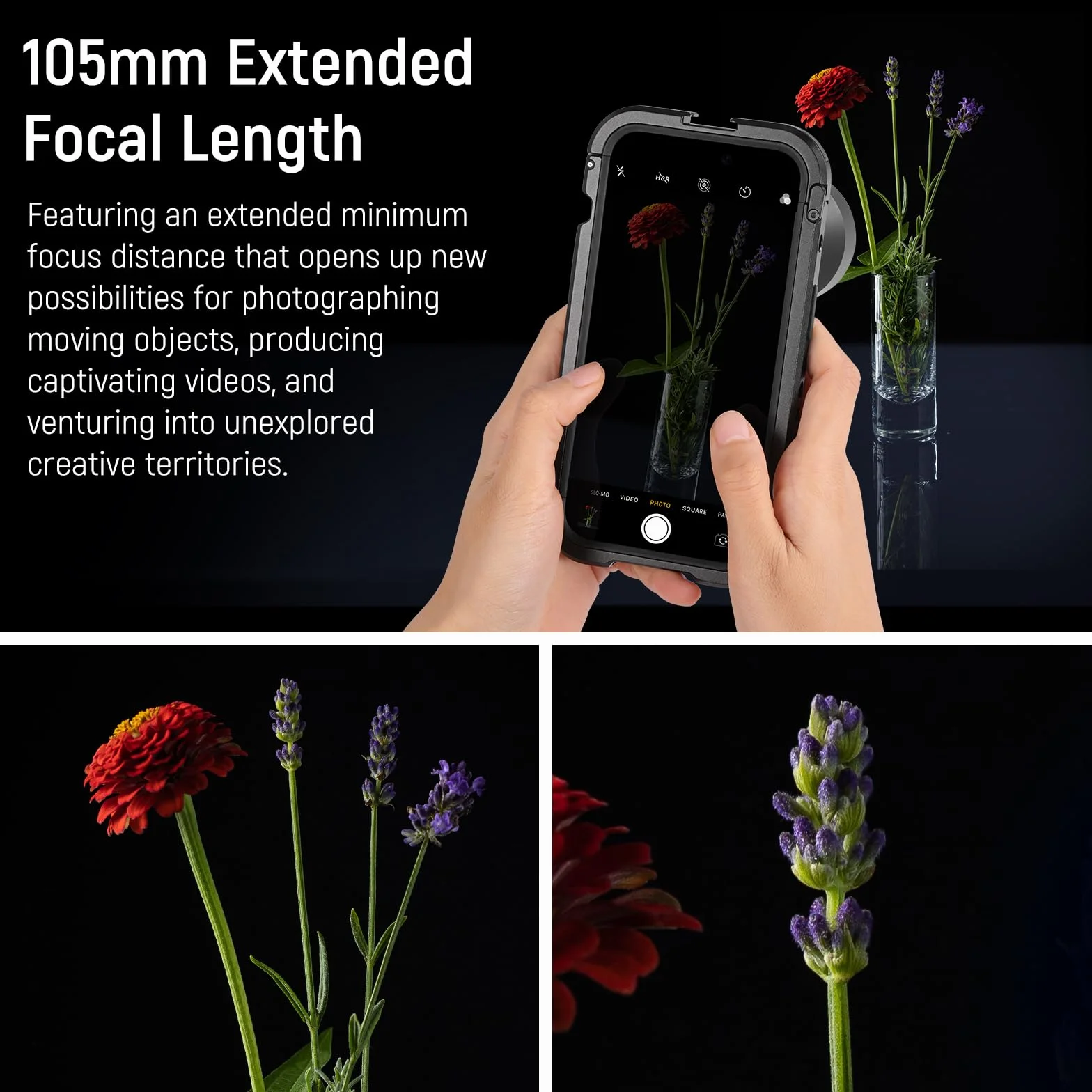 NEEWER Obiektyw makro HD 105 mm tylko do tylnej płyty gwintowanej 17 mm, kompatybilne z SmallRig Neewer iPhone Samsung, etui na telefon z adapterem obiektywu 17 mm, gwint przedni 46 mm, LS-26