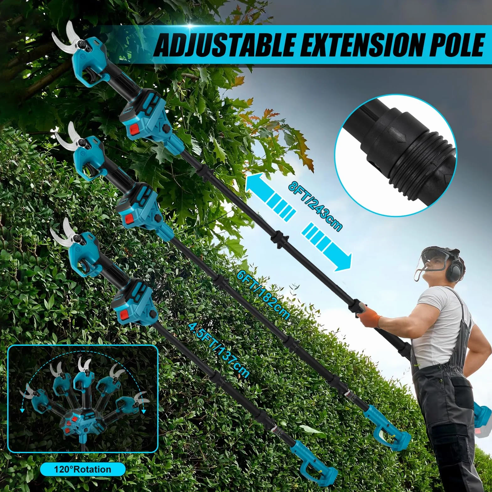 Makita 18V akumulatorowe nożyce do gałęzi teleskopowe 2 m, średnica cięcia 30 mm, LCD