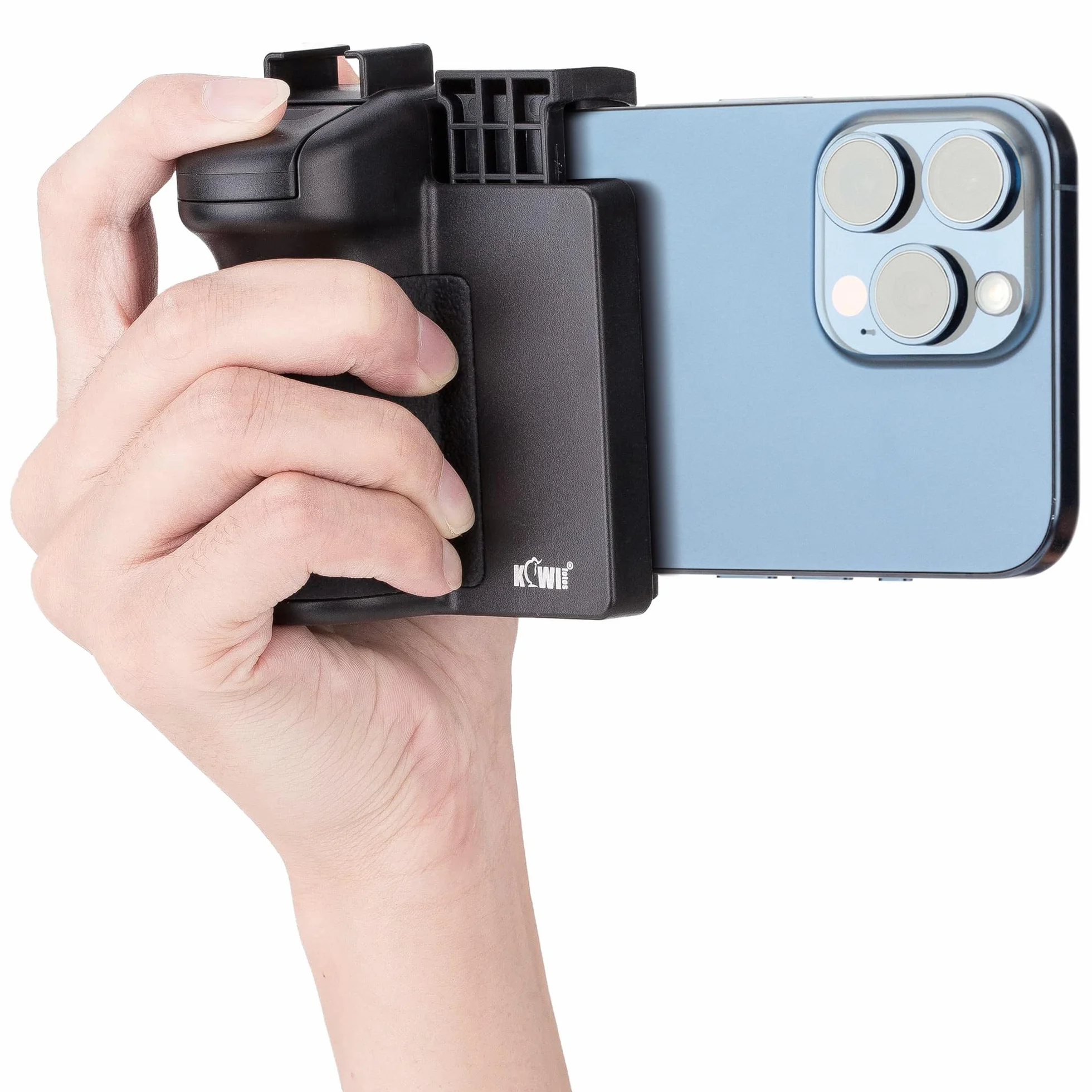 KIWIFOTOS Pilot zdalnego sterowania do smartfona ze stabilizatorem uchwytu do selfie vlog wideo kompatybilny z iPhone 14 13 12 11 XS X XR 8 + 8 7+ 7 6S+ 6S Galaxy Mate MI PIXEL o szerokości 59-85 mm