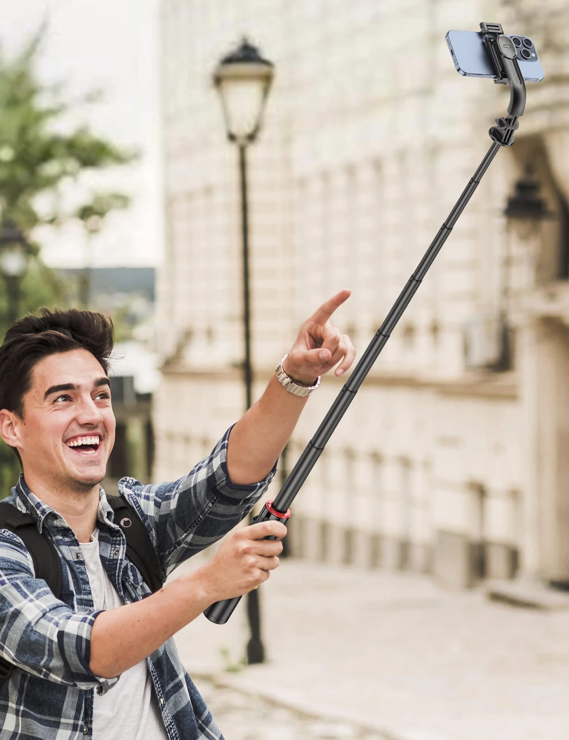 Statyw na smartfona aluminiowy wysuwany 130 cm z pilotem bezprzewodowym obrotowy 360° do selfie