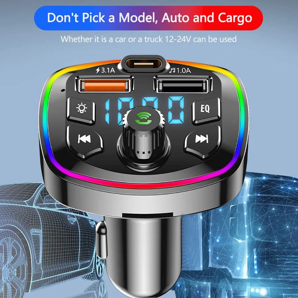 akcesoria samochodowe aux bluetooth samochodowy nadajnik FM, samochód zestaw głośnomówiący Bluetooth gadżety samochodowe, odtwarzacz ładowarki samochodowej z 3portami USB obsługa pamięci USB TFCard