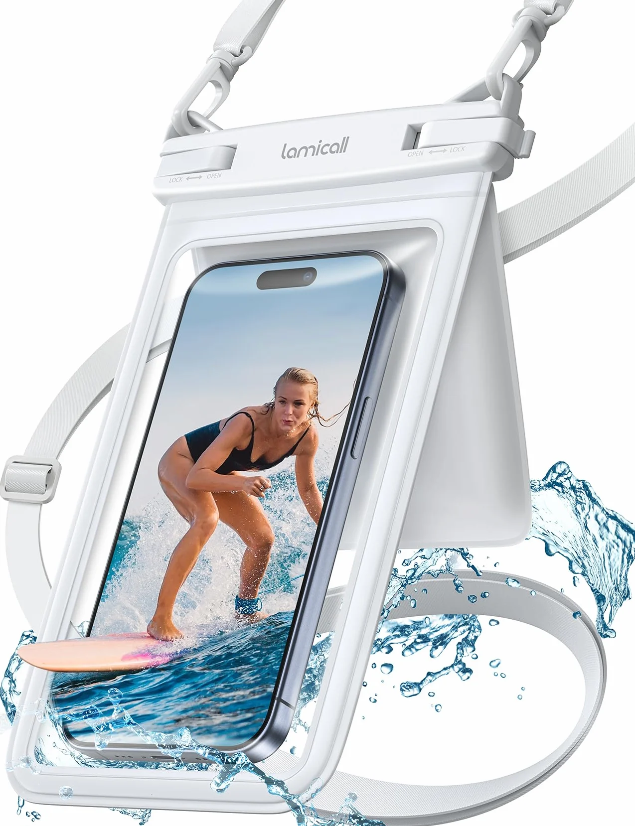 Lamicall Wodoodporna Etui na Telefon, Wodoodporna Torba na Telefon - [Podwójne Komory] Etui Podwodne do Pływania, IPX8 Wodoodporne Etui na Telefon dla iPhone 17/16/15/14/13, Smartfonów Samsung do 7,5”