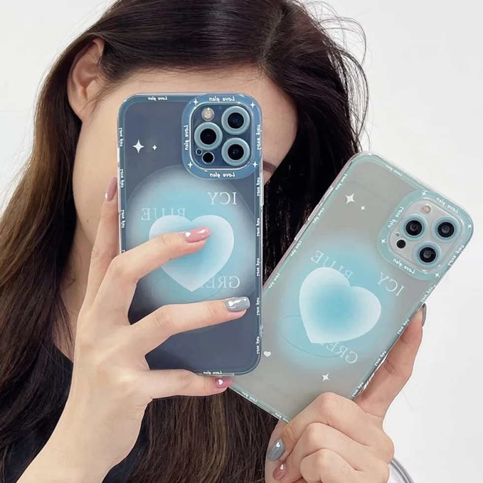 Niebieskie etui na telefon w kształcie serca dla iphone 12 11 Pro Max X XS XR 7 8 Plus odporne na wstrząsy silikonowe etui chroniące przed upadkiem, 1 dla iPhone11 Pro