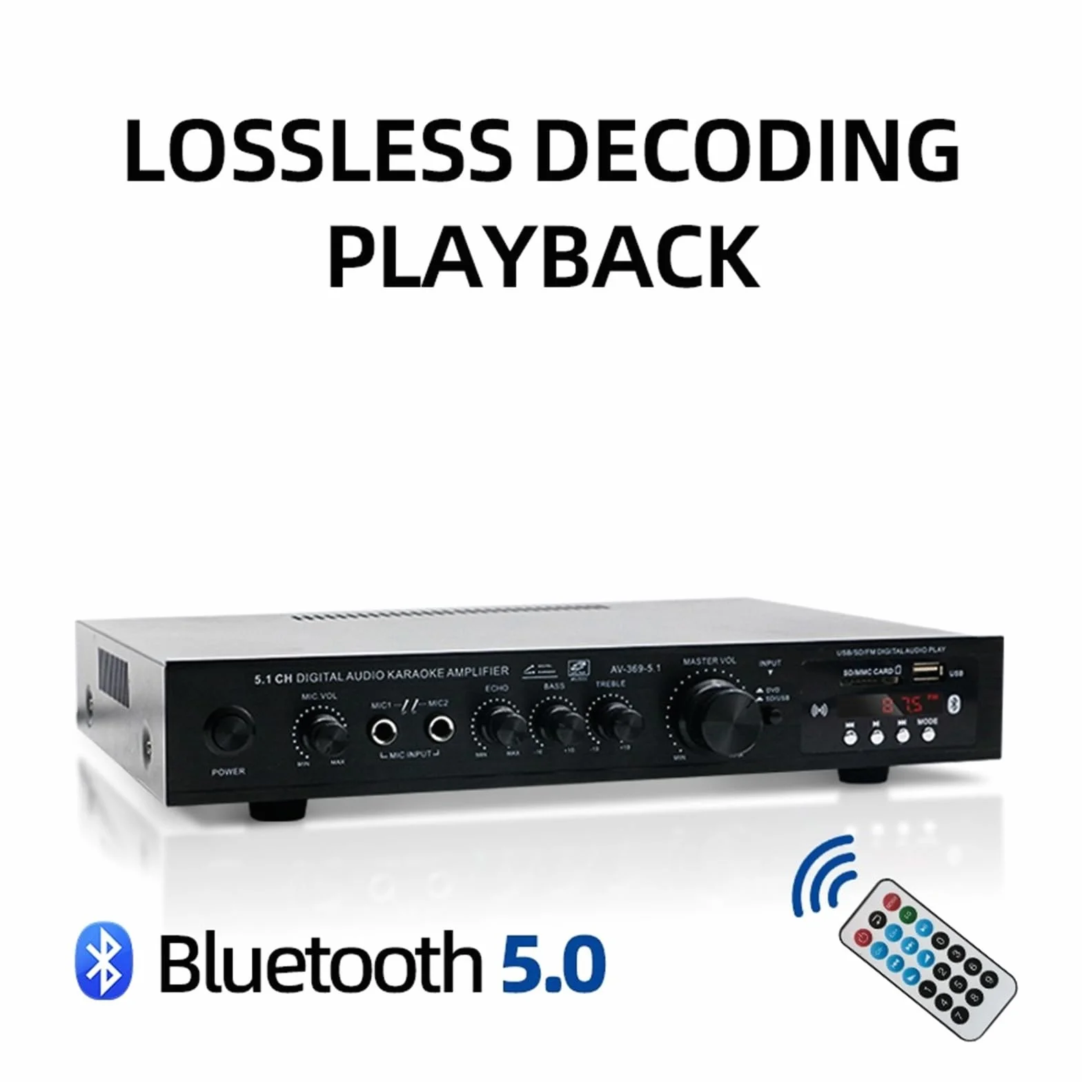 Wzmacniacz stereo Bluetooth 5.1 Odbiornik 6-kanałowy system kina domowego Elementy wzmacniacza