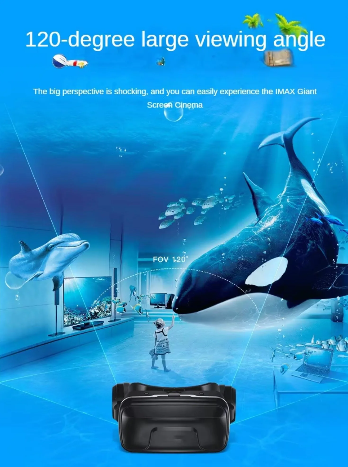 Kaskówka VR, zestaw wirtualnej rzeczywistości 3D dla dorosłych i dzieci, okulary VR do filmów 3D, gier wideo, okulary VR do iPhone 16, 15, 14, 13, Pro Max Plus, Samsung Galaxy S24, S23, S22