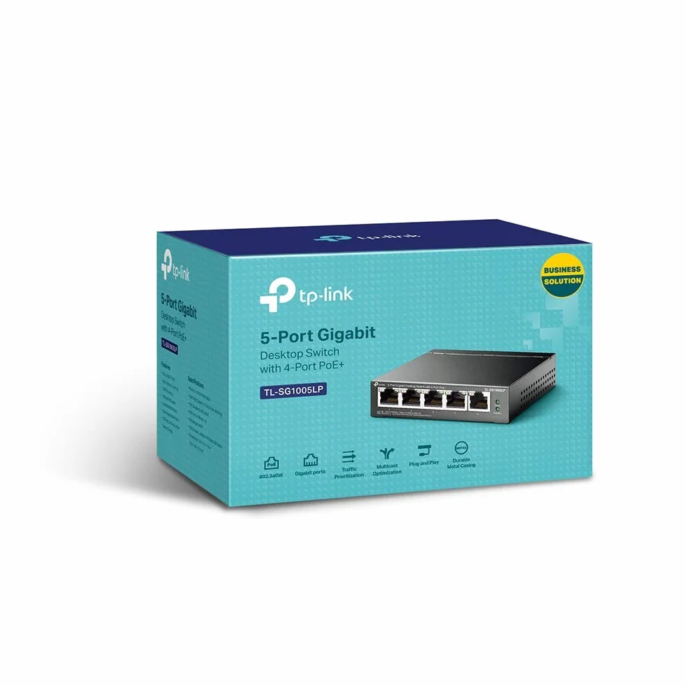 TP-Link TL-SG1005LP | Przełącznik Gigabit PoE 5× 10/100/1000 Mb/s (4× PoE+) | Budżet PoE 40 W | Metalowa obudowa | Plug & Play