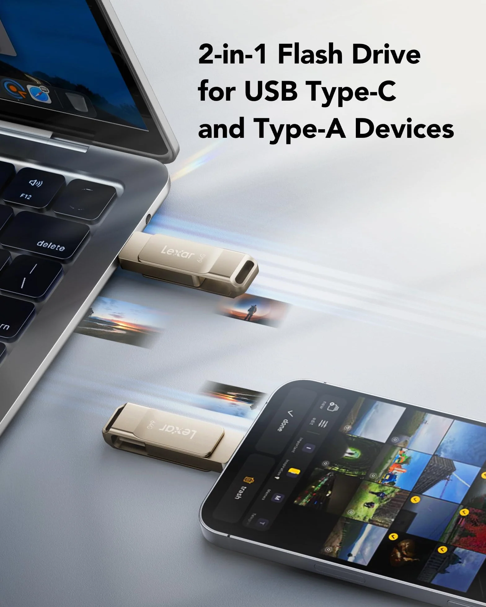Lexar D40E Podwójny napęd 64 GB USB 3.2 Gen 1 typu C, pamięć flash USB-C, metalowa obudowa, obrotowa konstrukcja, pendrive (LJDD40E064G-BNSNG)