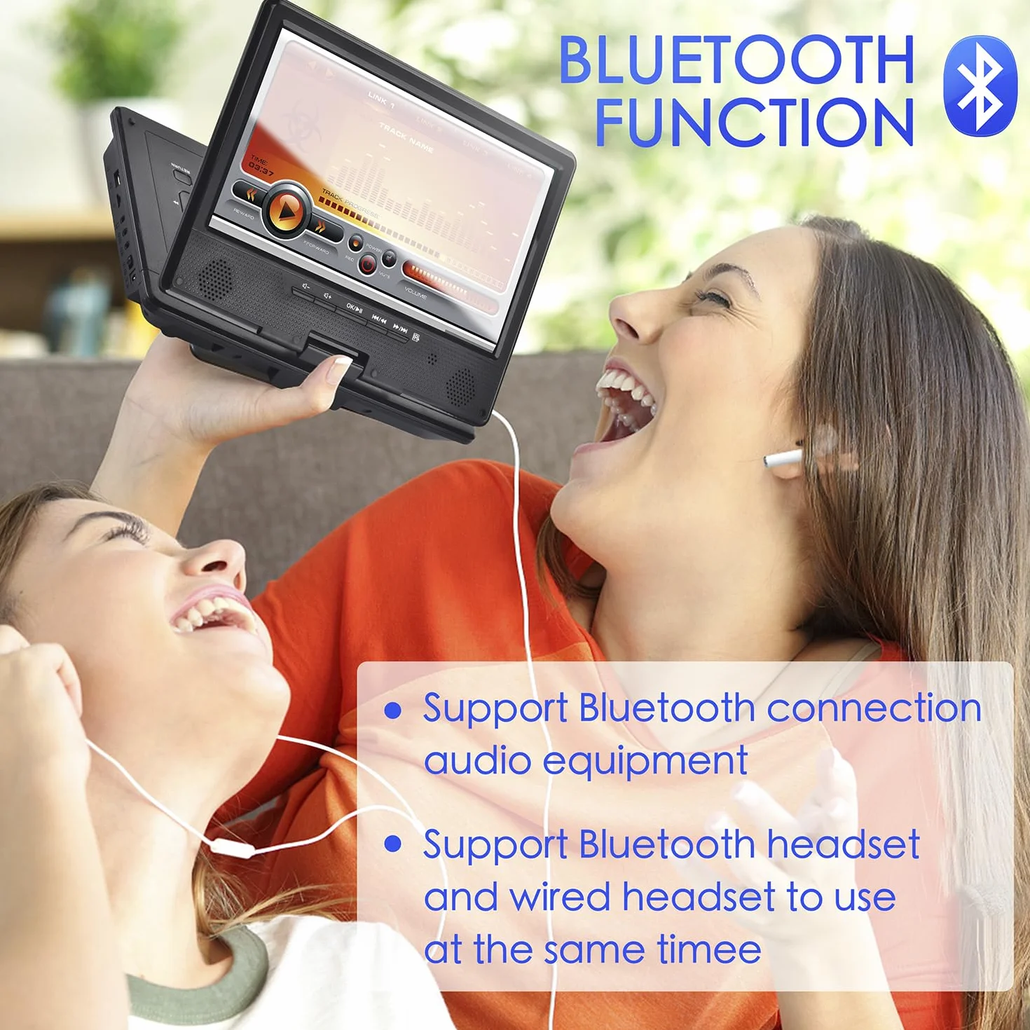 Przenośny odtwarzacz DVD YOOHOO 12,5" z Bluetoothem i obrotowym ekranem 10,5" dla dzieci, nie obsługuje wszystkich regionów, bezpośrednie odtwarzanie wszystkich formatów MKV/MP4/WAV/MP3/CD