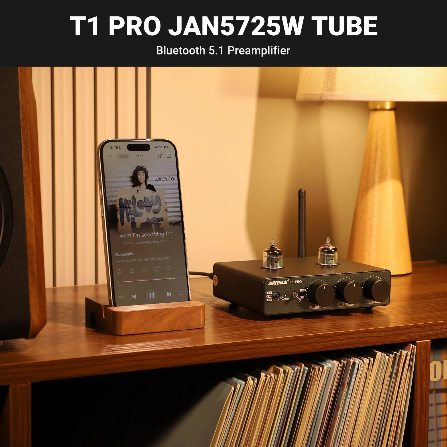 AIYIMA T1PRO przedwzmacniacz lampowy domowy przedwzmacniacz audio mini próżniowy przedwzmacniacz odbiornik Bluetooth 5.1 QCC3040 APTX-HD z kontrolami tonów wysokich tonów i wyjściem wyzwalającym 12 V