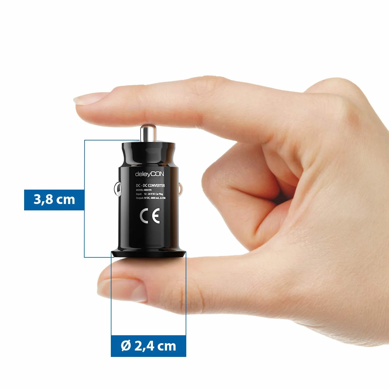 deleyCON 4,8A Zapalniczka Ładowarka USB - Szybkie Ładowanie 4800mA 2-Portowe USB - Mini Samochodowa Kompatybilna z iPhone 17 16/15/14/13, iPad Pro/Air 2/Mini, S25/S24 i Nie Tylko