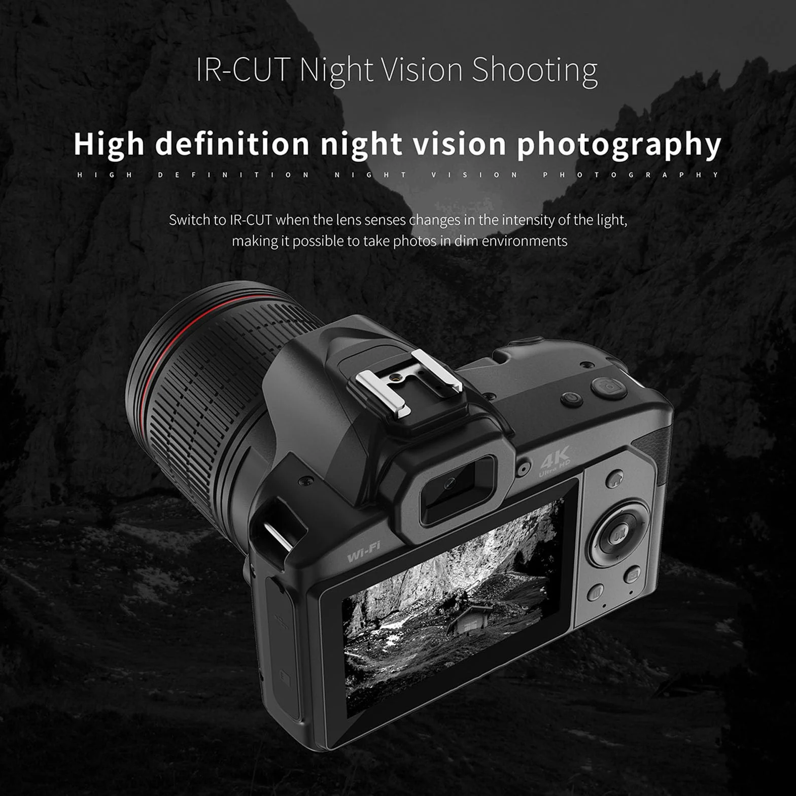 Cyfrowa Lustrzanka Jednoobiektywowa z Obiektywem 2,7 2,95 Mm, Cyfrowa Kamera WiFi z 3,0 calowym Ekranem IPS, Obsługa Kamery do Vlogowania 64 MP, Zoom 16X, Noktowizor