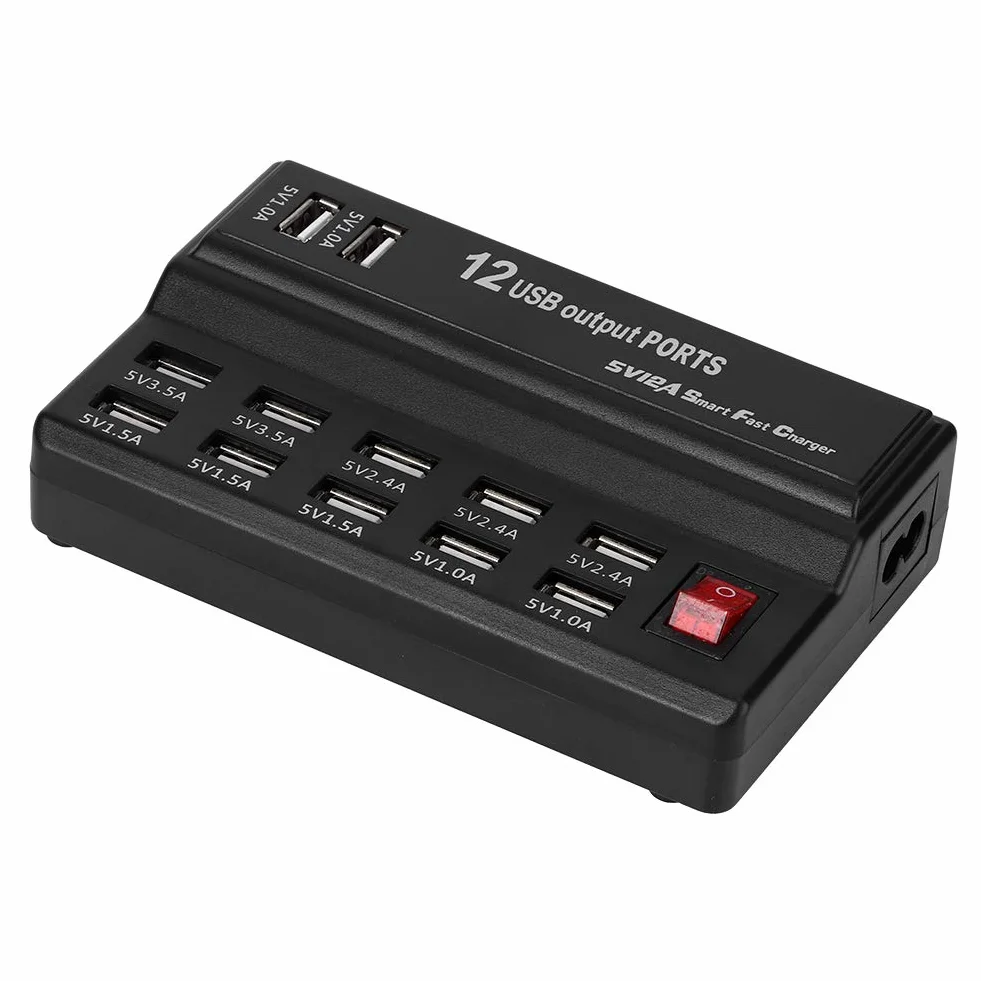 12-portowa Ładowarka USB z Inteligentnym Szybkim Ładowaniem dla Wielu Urządzeń, Ładowarka Do Telefonu Komórkowego, Tabletu, Laptopa, Wentylatora - Idealna Do Domu, Biura i Podróży