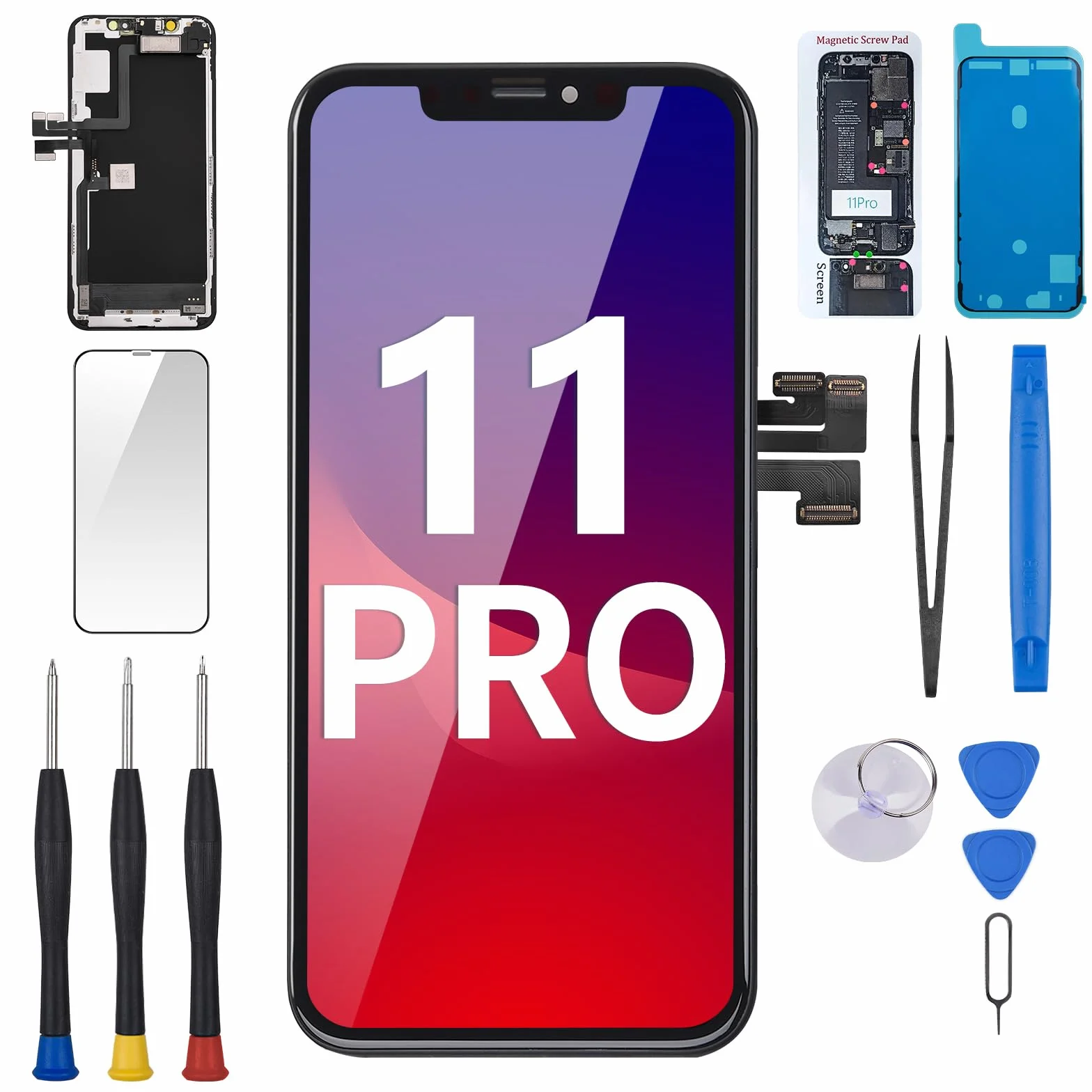 do iPhone'a 11 Pro zamiennik ekranu 5,8 cala z czujnikiem zbliżeniowym głośnika usznego, 11pro 3D dotykowy wyświetlacz LCD pełny montaż Digitizer narzędzia do naprawy ze szklanymi przednimi słuchawkami, zestaw naprawczy A2160, A2217, A2215