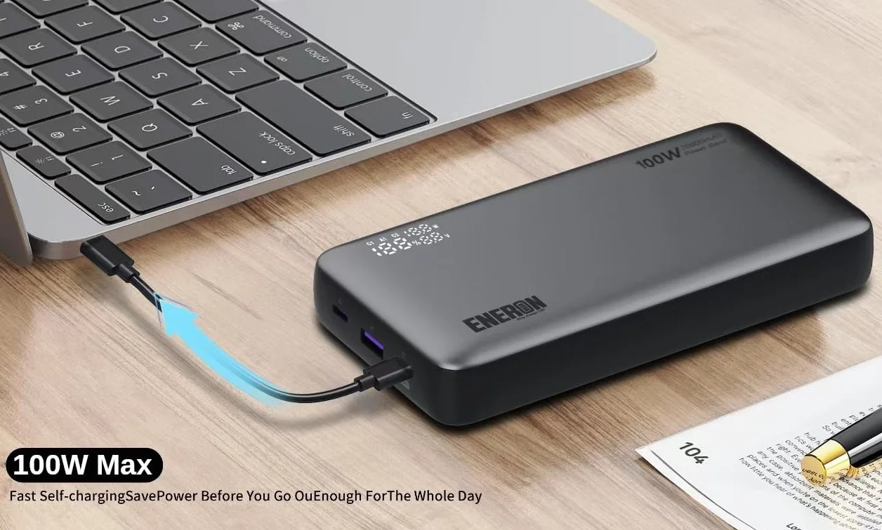 Powerbank ENERON 100 W 20 000 mAh, szybka ładowarka, 2 x USB-C USB-A, zestaw akumulatorów, przenośny