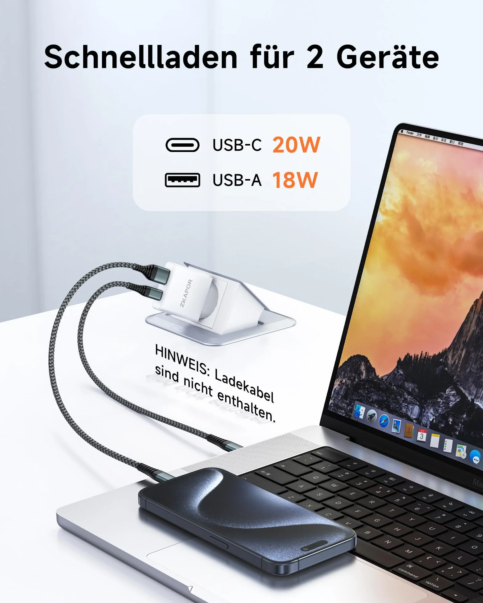 ZKAPOR Ładowarka 20W USB C, zasilacz 2-portowy USB C, szybka ładowarka USB, ładowarka USB C do Phone 15/15 Pro/15 Pro Max/14/13, Galaxy S24 S23 Ultra S22, Tablet, MacBook Pro/Air, Pad Pro, piksel