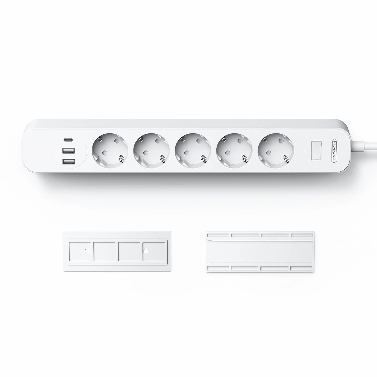 NTONPOWER Listwa zasilająca z 5 gniazdami USB C, wielokrotne gniazdko ścienne, kabel przedłużający, 1,5 m, biała