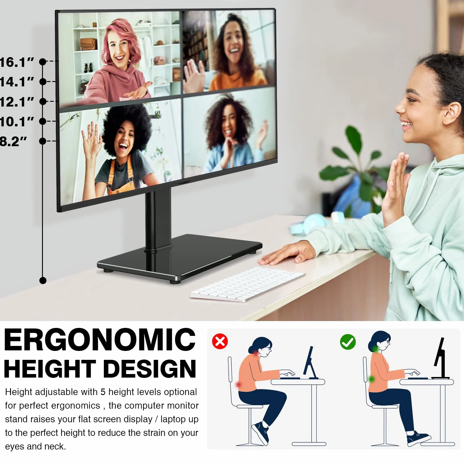 5Rcom Stojak na monitor VESA 13-32" regulacja wysokości pochylenia obracany 140° 360° zarządzanie kablami 10 kg VESA 75/100 mm