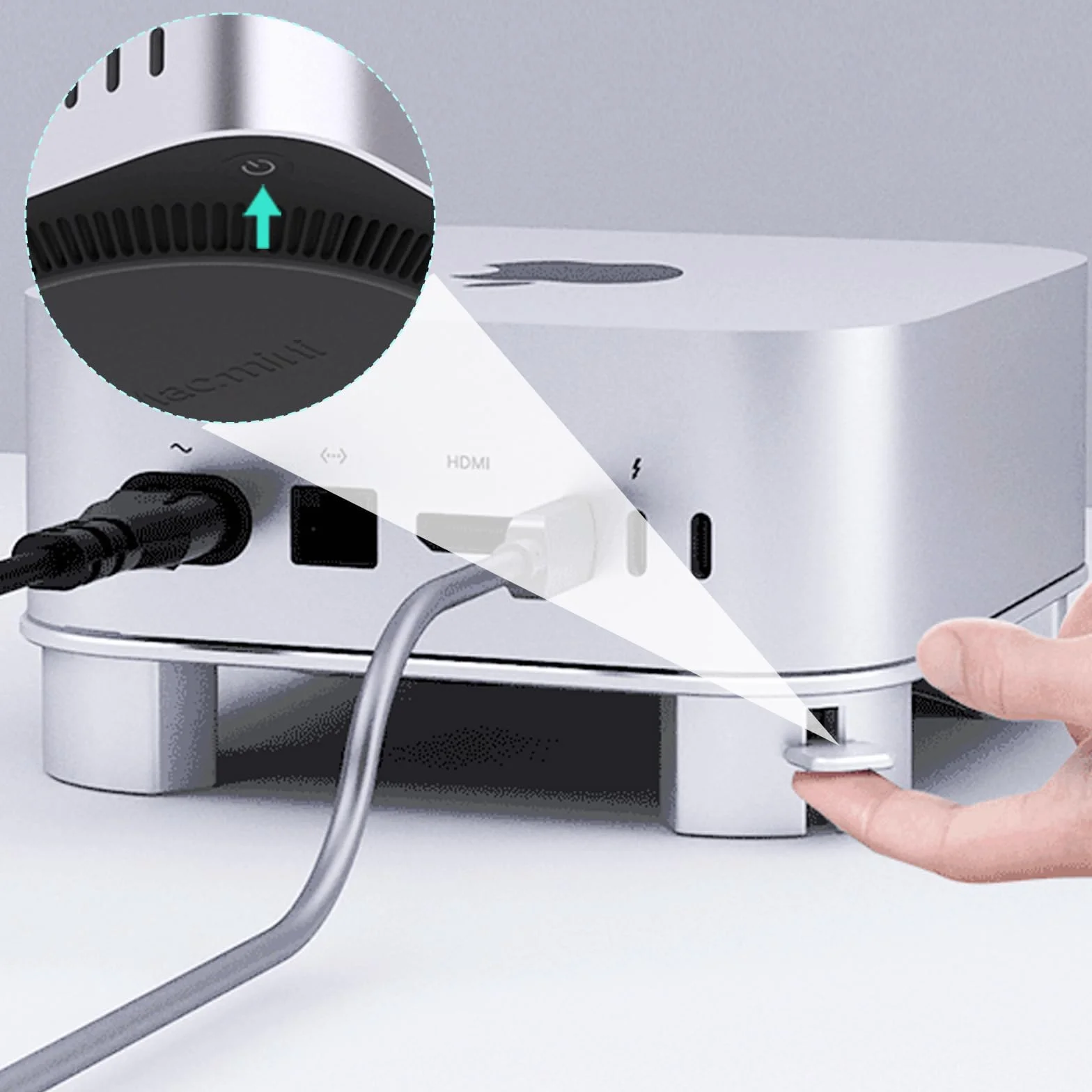 Aluminiowy stojak do Mac mini M4/M4 Pro, z łatwo dostępnym przyciskiem włączania, ulepszoną wentylacją i odprowadzaniem ciepła, stabilna, antypoślizgowa konstrukcja zapewnia bezpieczną i wydajną pracę