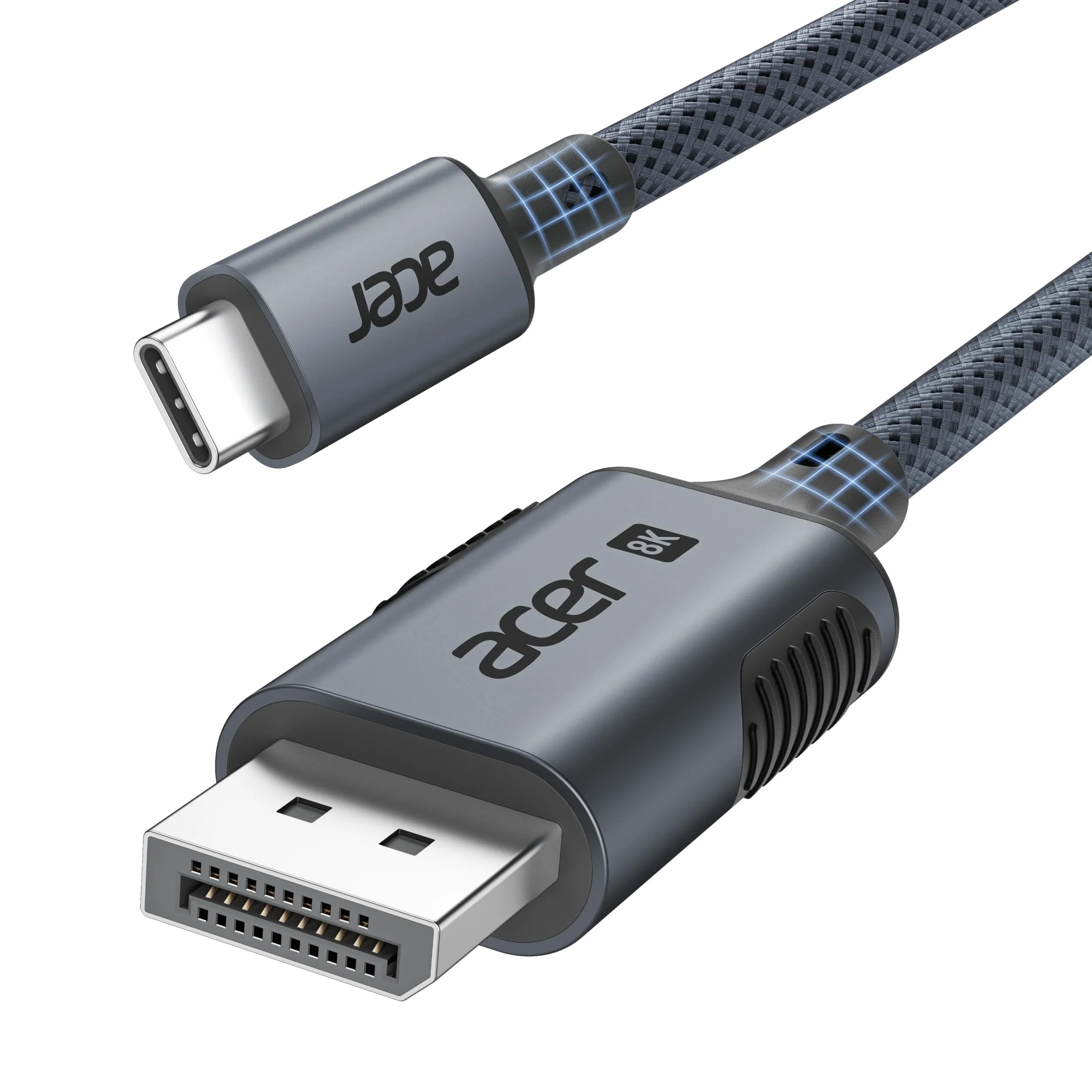 Acer Kabel USB C do DisplayPort 8K@60Hz, Thunderbolt 3/4/5 do DP 1.4 2 m | 4K@240Hz, HDR10+ MST Freesync HDCP 2.3 dla MacBook Neo/Pro M5, Mac mini M4, iPad Pro Air, iMac, iPhone 17, XPS, Galaxy S26