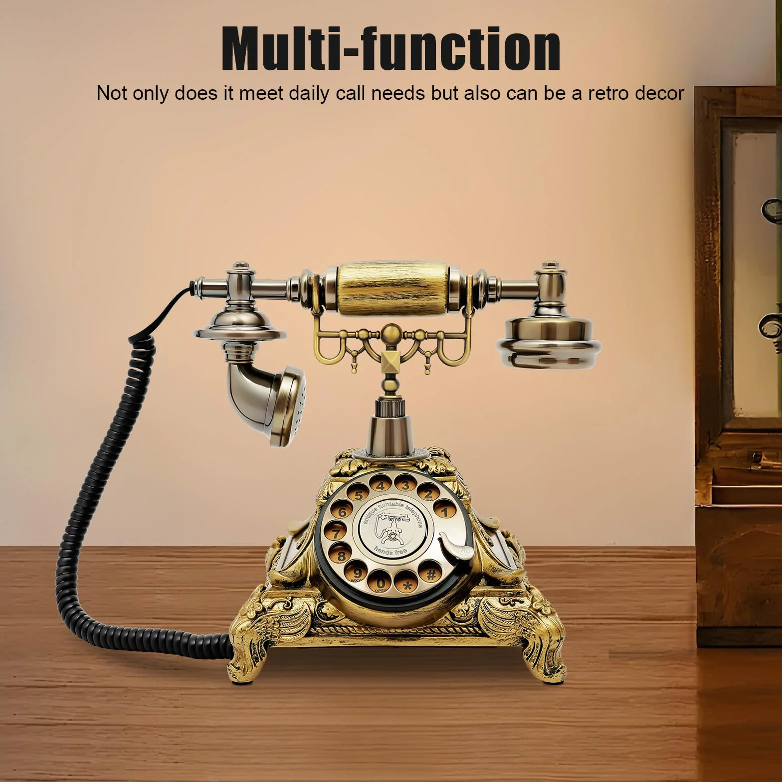 Telefon domowy w stylu vintage, antyczny telefon stołowy, telefon stacjonarny, biuro, nostalgia, przewodowy, do mieszkań, biur, kawiarni