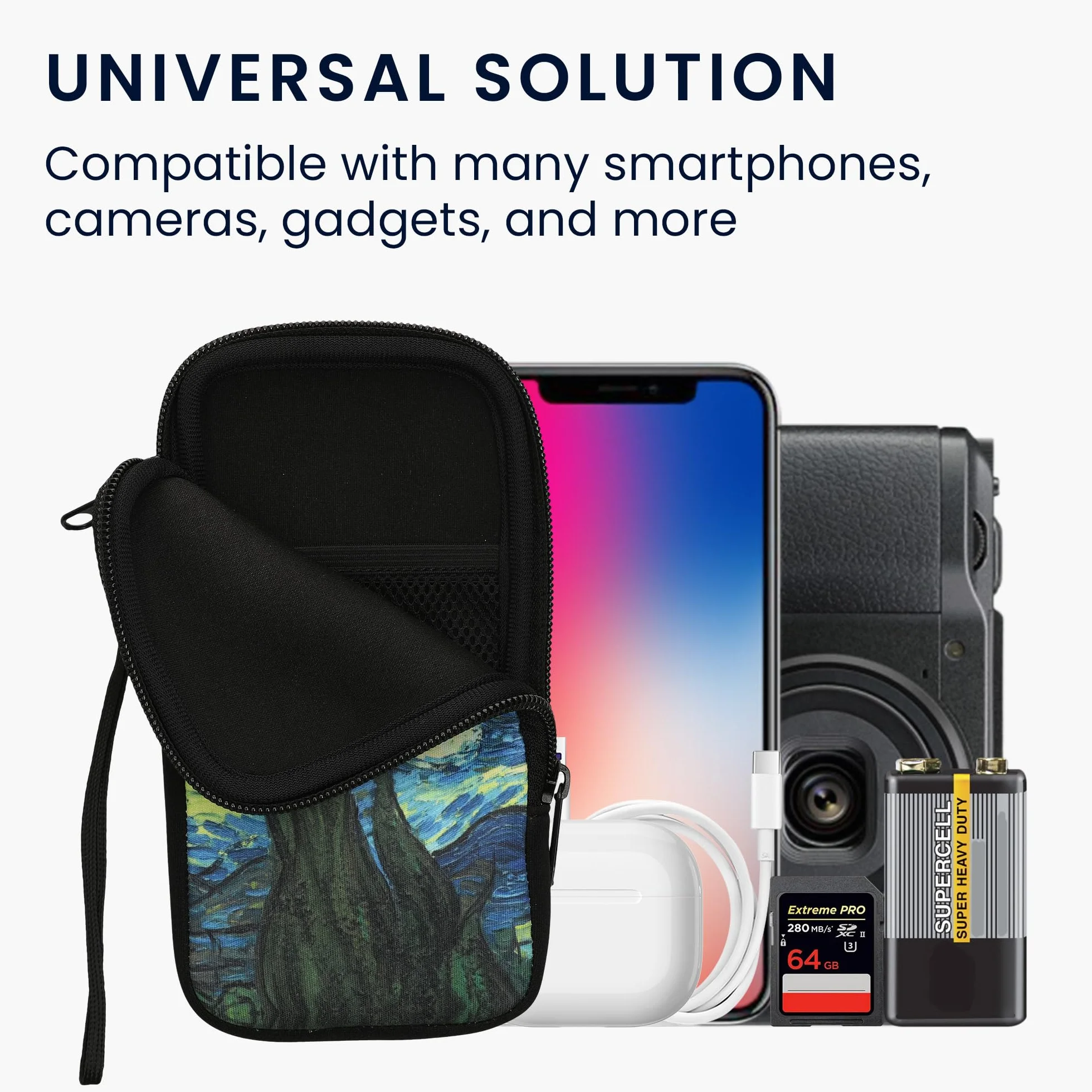 kwmobile Neoprenowy rękaw na smartfon rozmiar XXL, 7", etui amortyzujące wstrząsy, torba ochronna na telefon, gwieździsta noc, niebieski, żółty