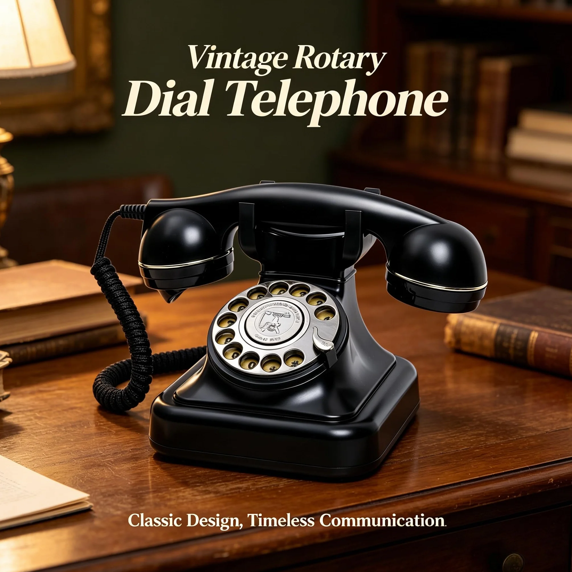 Obrotowe telefony stacjonarne w stylu retro z mechanicznym dzwonkiem, regulacja głośności, ponowne wybieranie, nie wymaga zasilania prądem zmiennym, staromodny antyczny telefon do domowego biura do