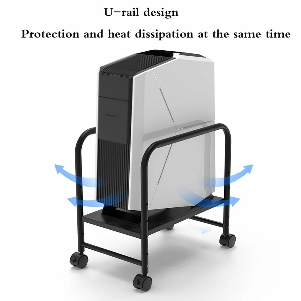 Stojak na PC do podłogi Podstawka na procesor Podstawka na komputer PC Podstawka na kółkach Podstawka na kółkach na procesor Regulowany uchwyt na wózek na komputer PC z 4 blokowanymi kółkami Pasuje do