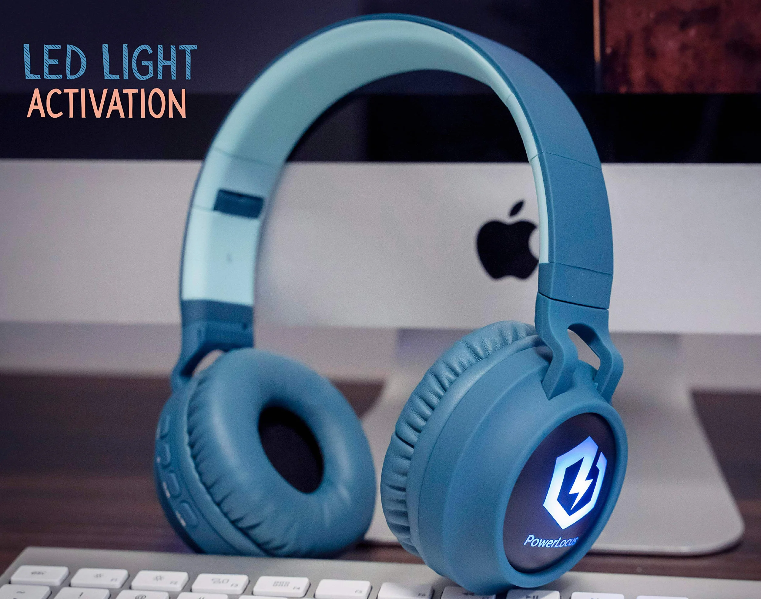 PowerLocus słuchawki dziecięce, słuchawki nauszne z ogranicznikiem głośności 85dB, światło LED, składane słuchawki stereo HD,bezprzewodowe i kabel, wbudowany mikrofon do telefonukomórkowego,tabletu