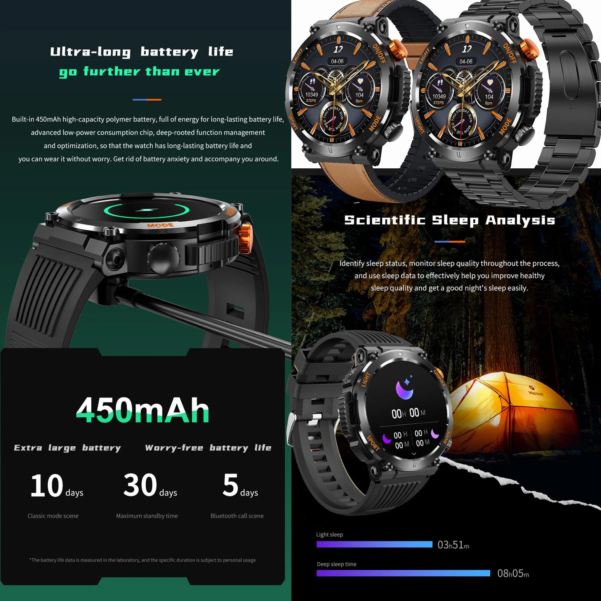 Smartwatch Inteligentny Zegarek Męski z Połączeniami, 1.46" Wodoodporny Smart Watch Sportowy z Latarka, Kompas, Pulsometr Ciśnienie Krwi Bransoletka Aktywność Cyfrowy Zegarek dla IOS Android (czarny)