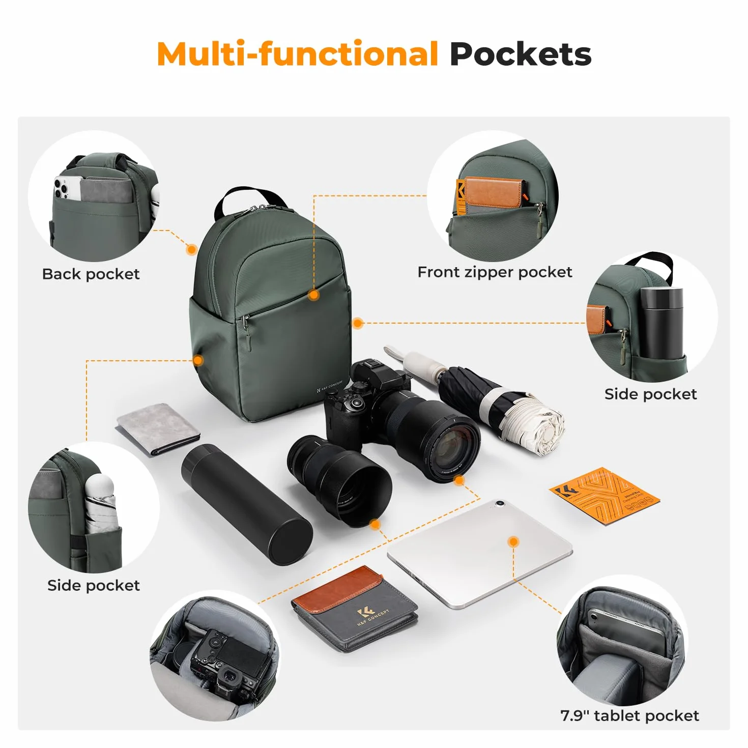 K&F CONCEPT Torba na aparat fotograficzny dla fotografów wodoodporny plecak na aparat fotograficzny laptop dla mężczyzn kobiet, ZIELONY, M, Formalny K&F Concept
