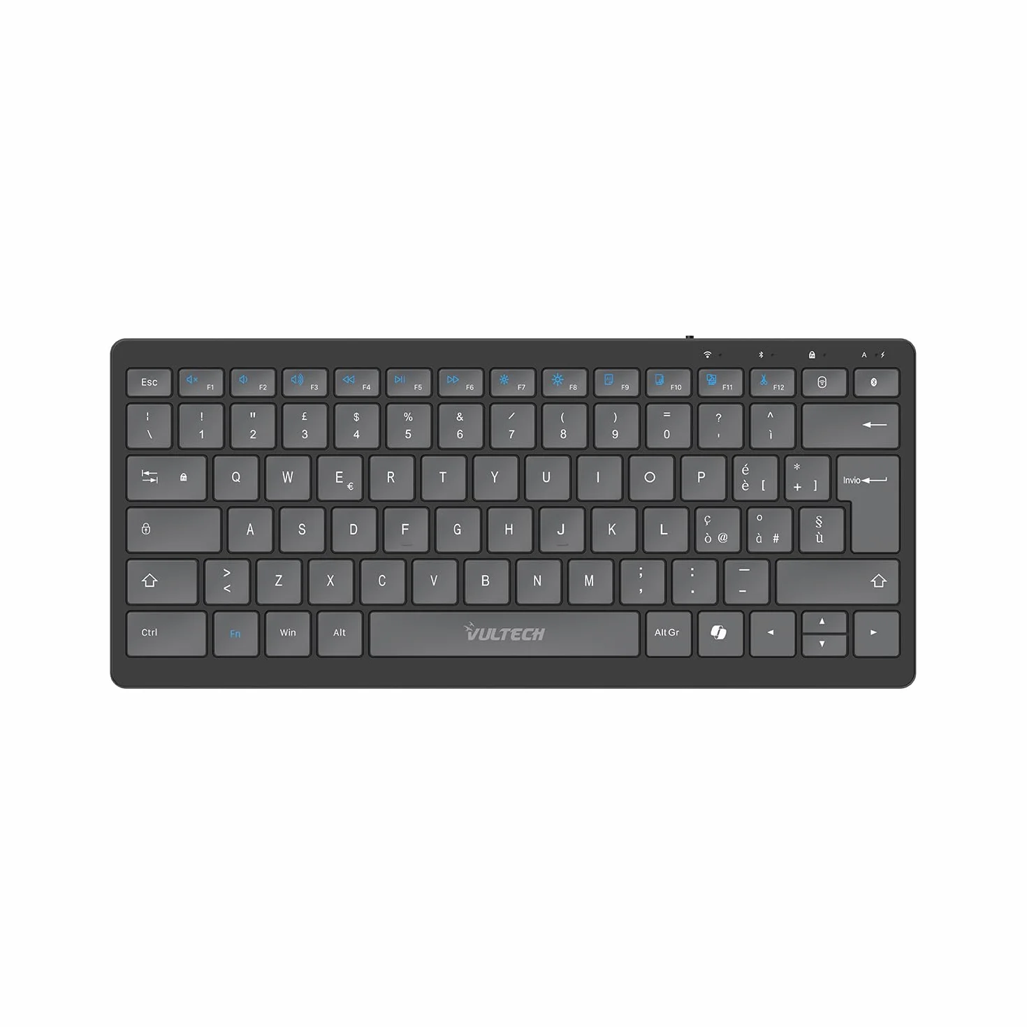 VulTech KEY-601WBT bezprzewodowa klawiatura Bluetooth do wielokrotnego ładowania 80/90 godzin ultradźwiękowy włoski układ. Ciche przyciski, 12 multimediów, kompatybilny z komputerem PC, Mac OS