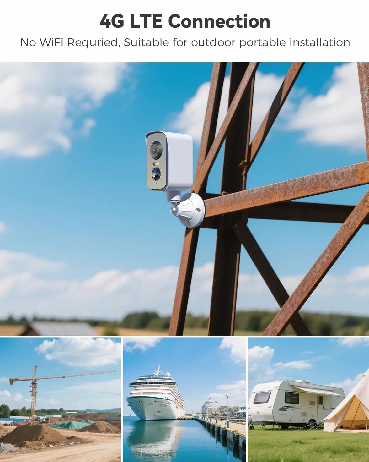 COCOCAM 4G przenośna magnetyczna bezprzewodowa kamera bezpieczeństwa, kamera 2K do wewnątrz/na zewnątrz do kampera/na kemping/podróż, obrót 300°, bateria 10000 Ahm, wykrywanie ludzi PIR(bez WIFI)