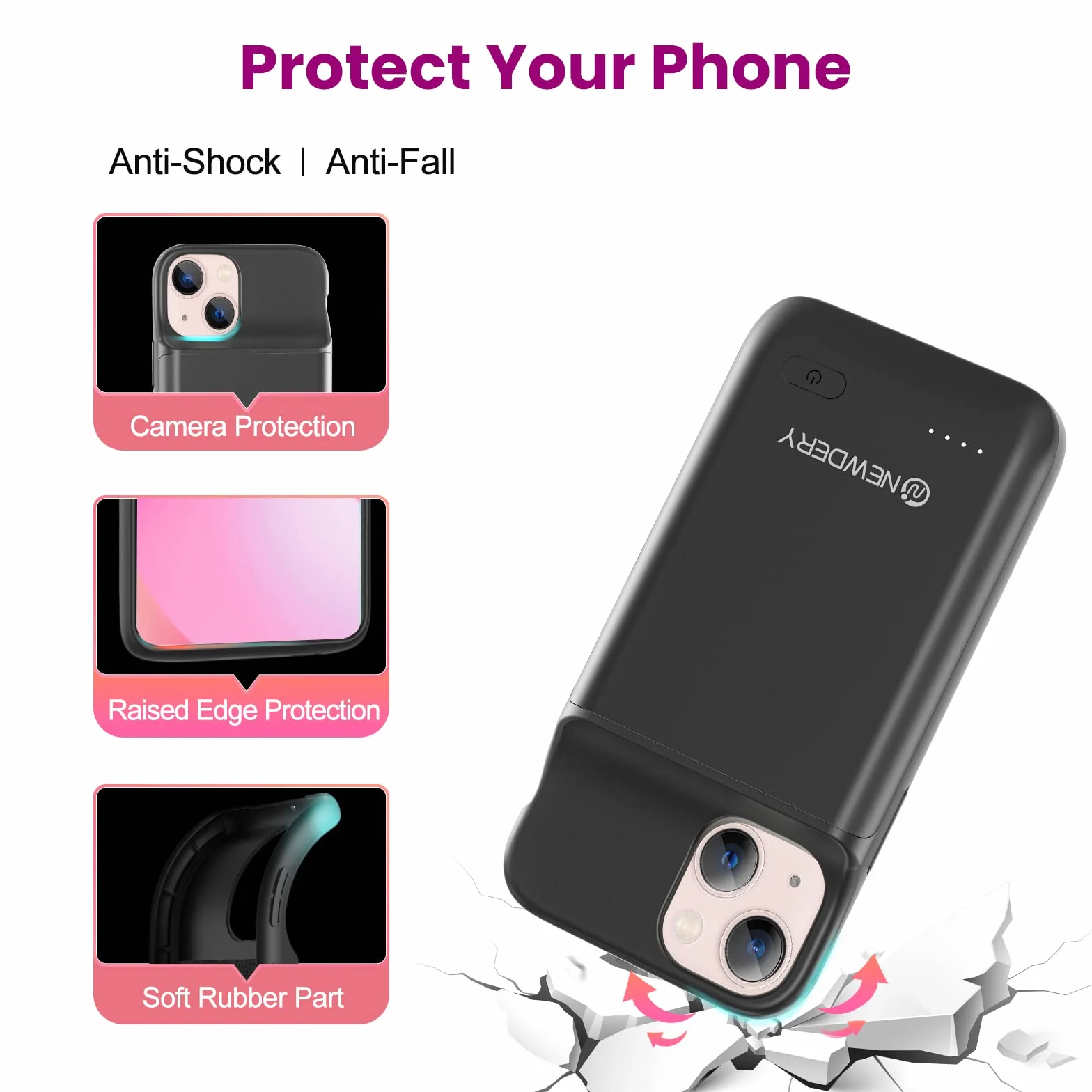 NEWDERY Etui na baterie do iPhone'a 12 Mini i iPhone'a 13 Mini, 4700 mAh, wąskie, przenośne etui ochronne do ładowania, przedłużone etui ładowarki do iPhone'a 12 Mini i iPhone'a 13 Mini (5,4 cala)