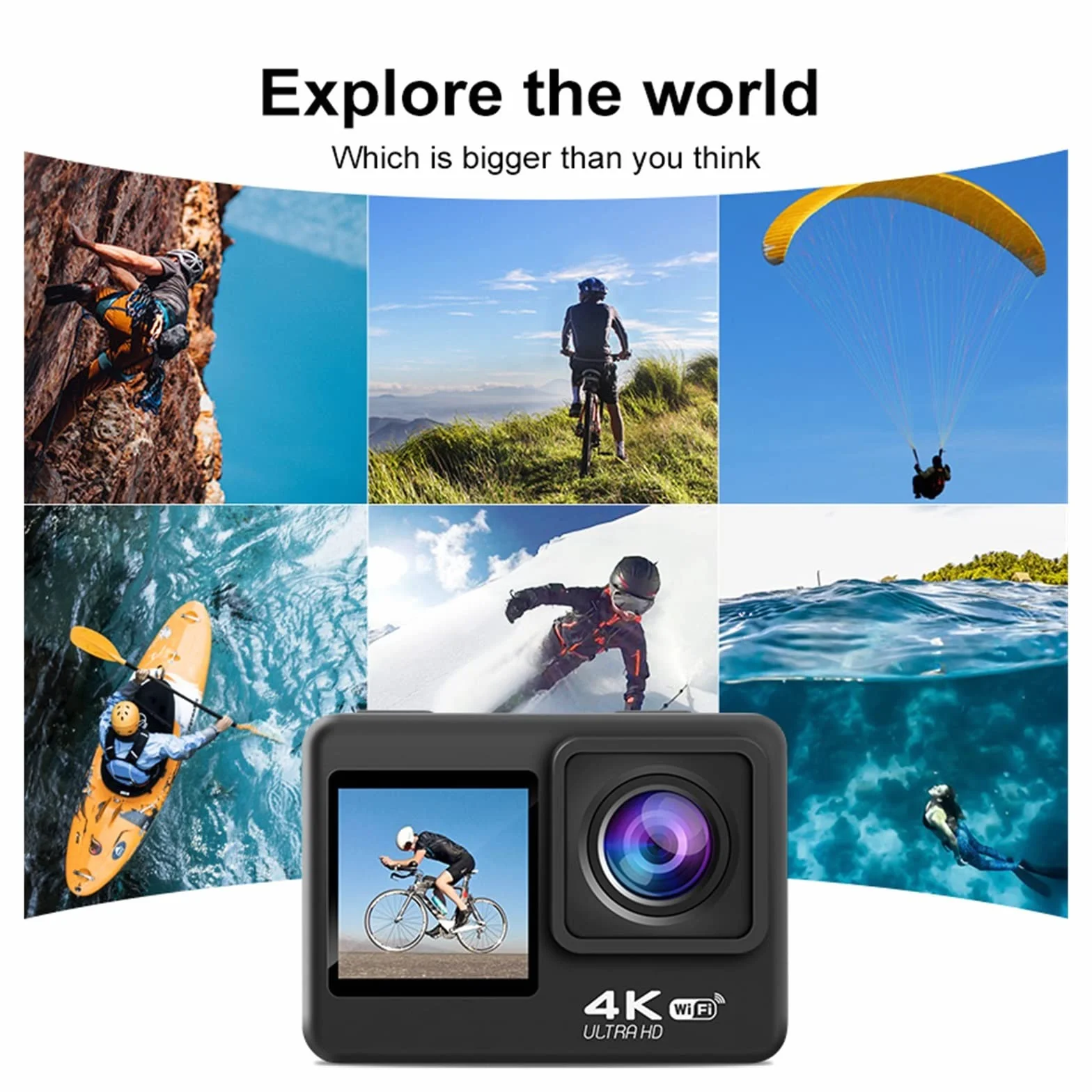 Kamera sportowa ze stabilizacją obrazu, Kamera akcji 60 klatek na sekundę 4K 16 MP 2,0-calowy wyświetlacz LCD EIS 4-krotny zoom Nagrywanie wideo 30 m Wodoodporny kask sportowy Go Pro Cam Wysoka liczba
