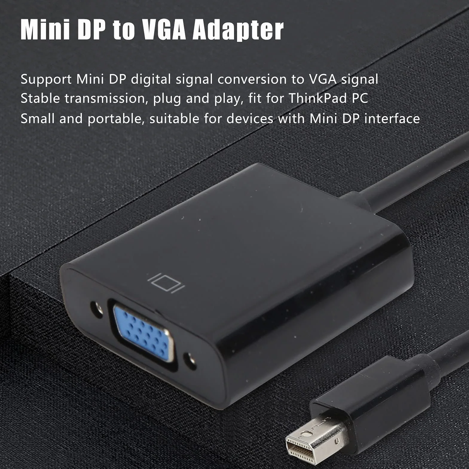 Adapter Mini DisplayPort na VGA, adapter męski na żeński, adapter Mini DP na VGA do ThinkPad i innych urządzeń z interfejsem Mini DP