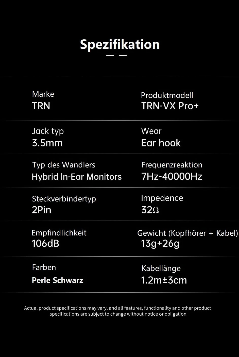 TRN VX PRO+10 mm podwójne magnetyczne flagowe słuchawki HiFi ergonomiczne zaprojektowane z odłączanym kablem 2-pinowym (gniazdo 3,5 mm + mikrofon / czarny)