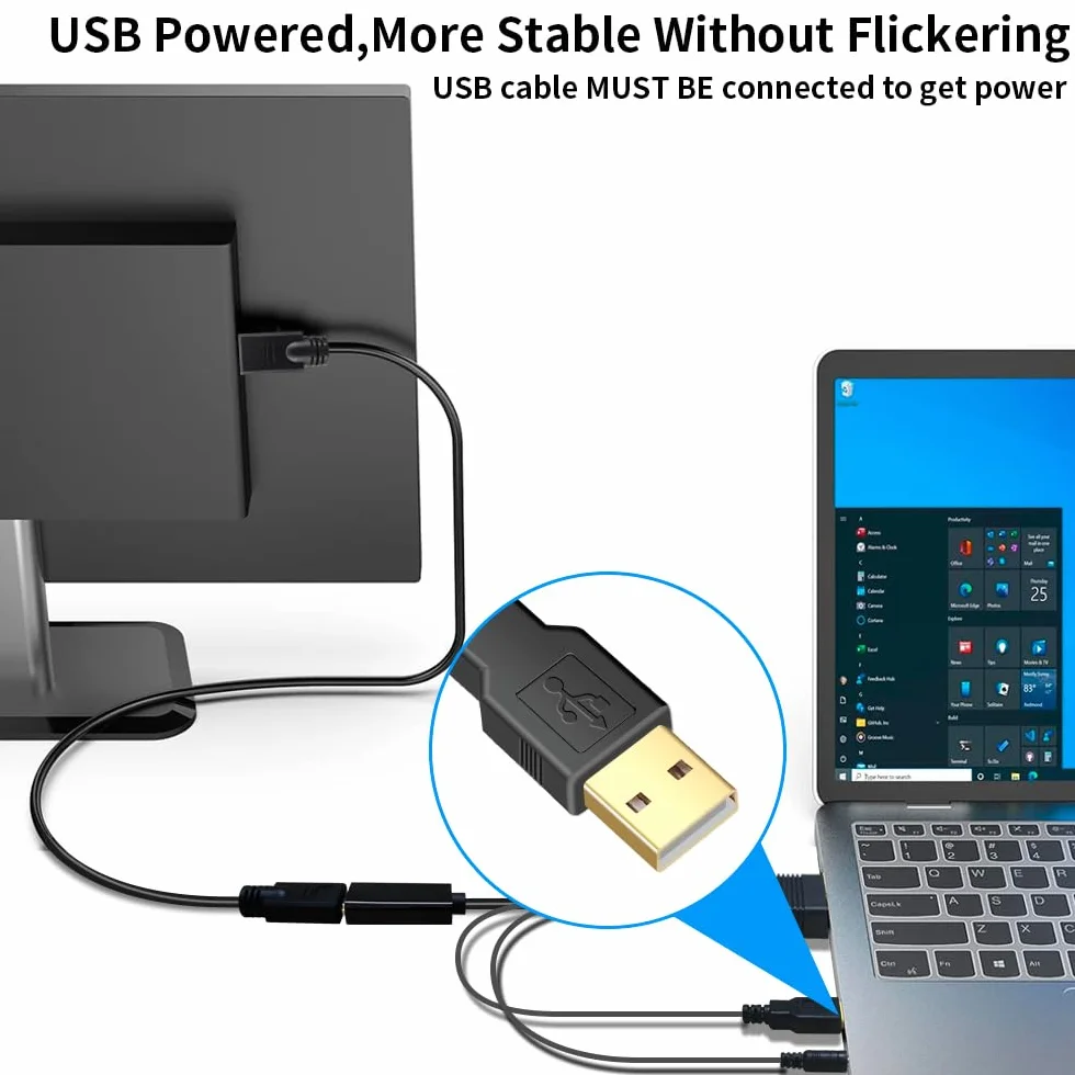 Kabel adaptera VGA na HDMI z dźwiękiem, VGA na HDMI kompatybilny z laptopem czarownicy / laptopem na monitor/telewizor, kabel konwertera VGA męski na HDMI męski do komputera