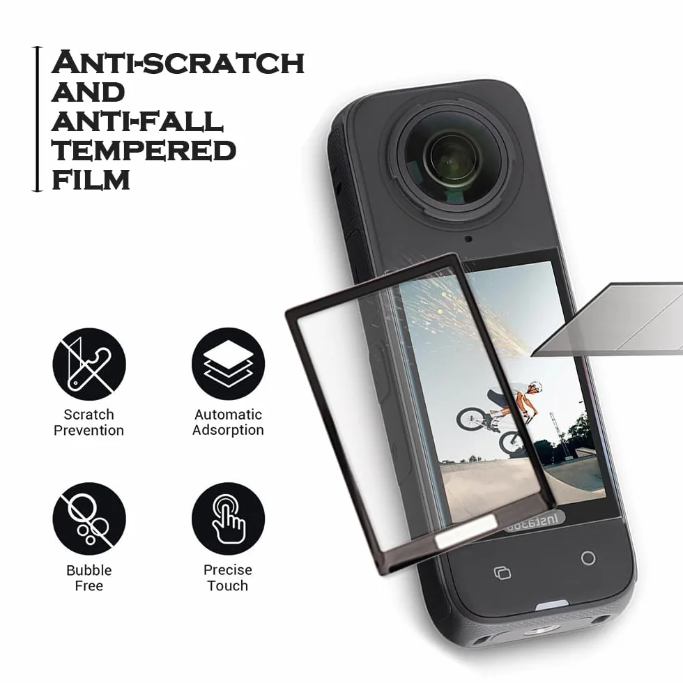 WALLFID Nadaje się do akcesoriów Insta360 X4 Zestaw 4 sztuk, Torba do przechowywania, Silikonowa osłona obiektywu i 2 ochraniacze ekranu, mała twarda obudowa z karabińczykiem, Czarny (Black)