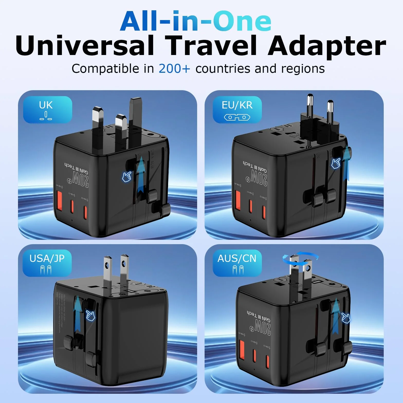Uniwersalny adapter podróżny 20 W, międzynarodowy adapter podróżny