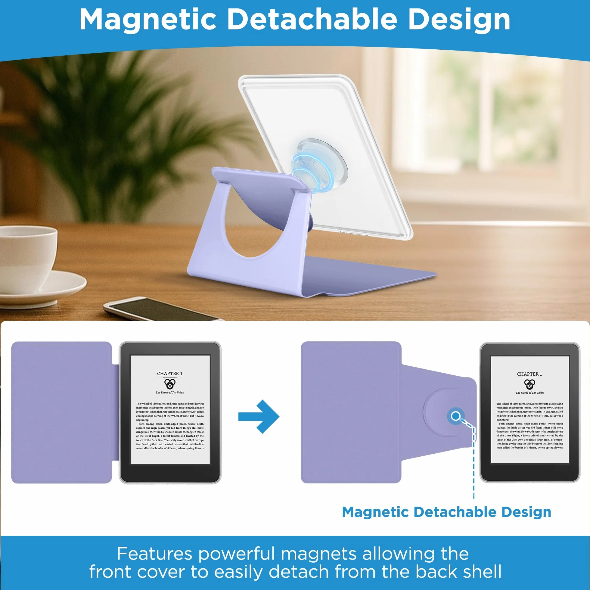 Magnetyczne, zdejmowane etui 2 w 1 z podstawką do Kindle Paperwhite 12. generacji 2024 i Kindle Colorsoft Signature Edition, smukłe etui z PU z automatycznym budzeniem/uśpieniem