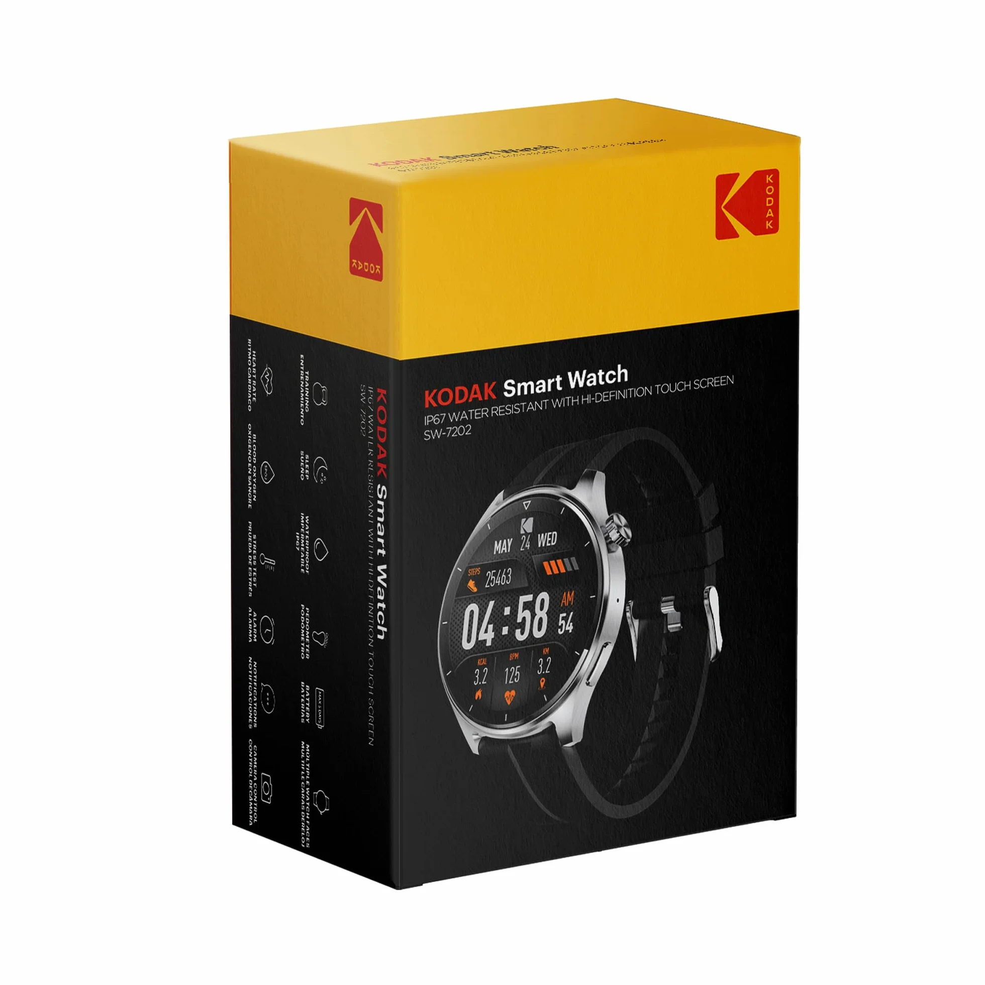 Kodak SW-7202 - Inteligentny zegarek - ekran 37 mm HD - Połączenia Bluetooth i asystent głosowy - SpO2, tętno, stres, 100+ sport, GPS - 5 dni pracy na baterii - bezprzewodowe ładowanie - Android i iOS