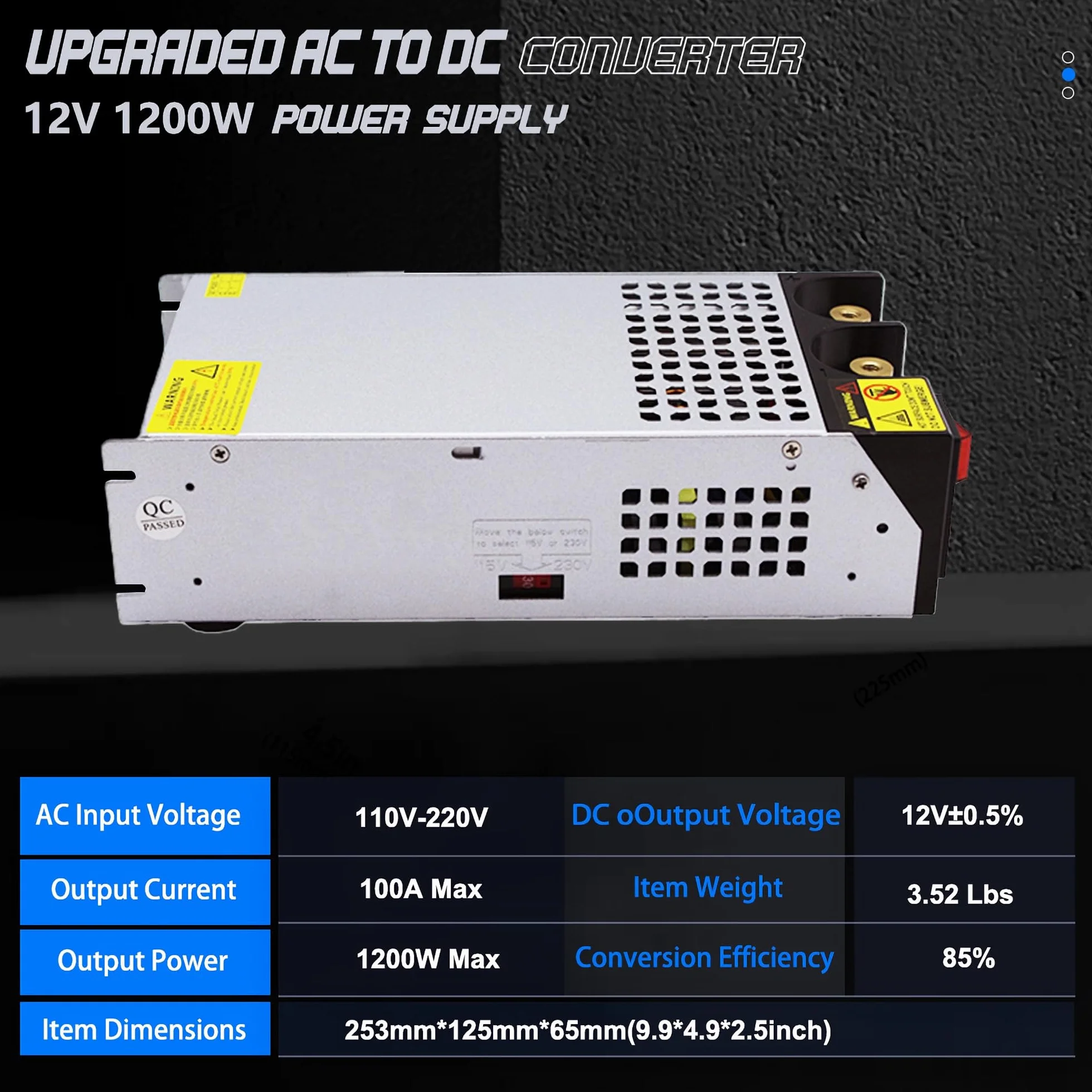 AC na DC 12 V 100 A 1200 W zasilacz przełączanie uniwersalny regulowany konwerter AC na DC AC 110 V 220 V na DC 12 V SMPS adapter sterownika transformatora do taśmy LED, kamery CCTV, kampera