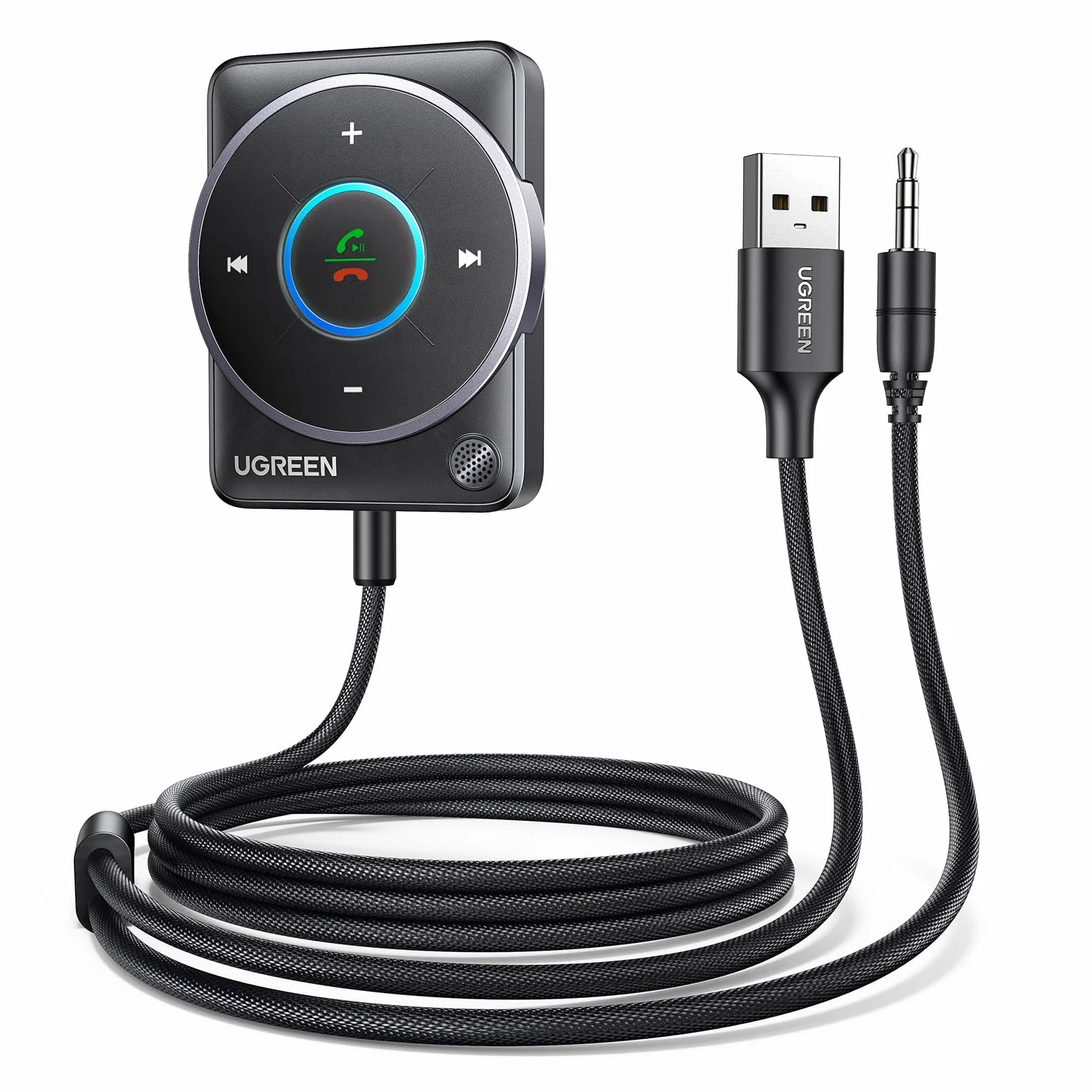 UGREEN Adapter Aux Bluetooth 5.4 samochodowy odbiornik Bluetooth wielofunkcyjny przycisk do połączeń i muzyki, podwójne połączenie, kompatybilny z samochodowym systemem stereo