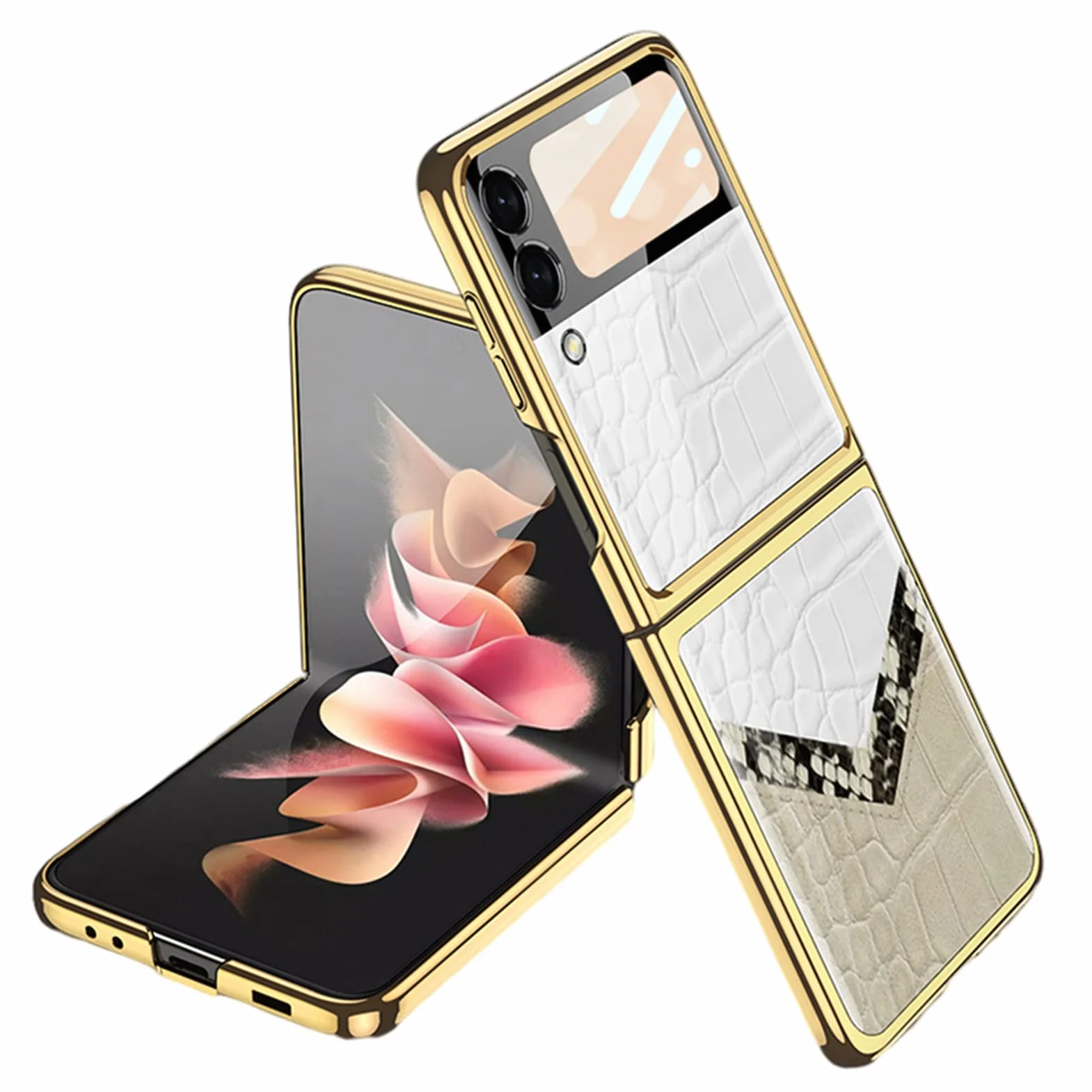 Etui do Samsung Galaxy Z Flip 3 5G z ochroną ekranu aparatu, ultracienkie szkło hartowane obudowa ochronna na telefon moda galwanizowana PC tylna obudowa do Galaxy Z Flip 3, F